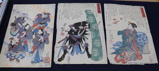 Twelve Japanese Kabuki woodblock prints; 36 x 25cm, unframed.